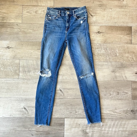 Mother Denim Looker High Waisted Skinny Jeans | Knee Rips, Ankle Fray, Size 25 - Picture 1 of 9